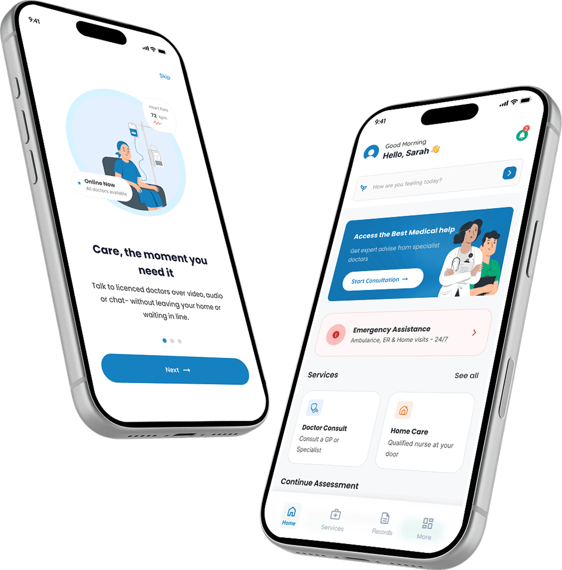 The ITHS app home screen and onboarding flow