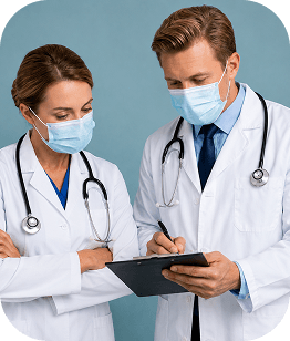 Two doctors reviewing a patient chart